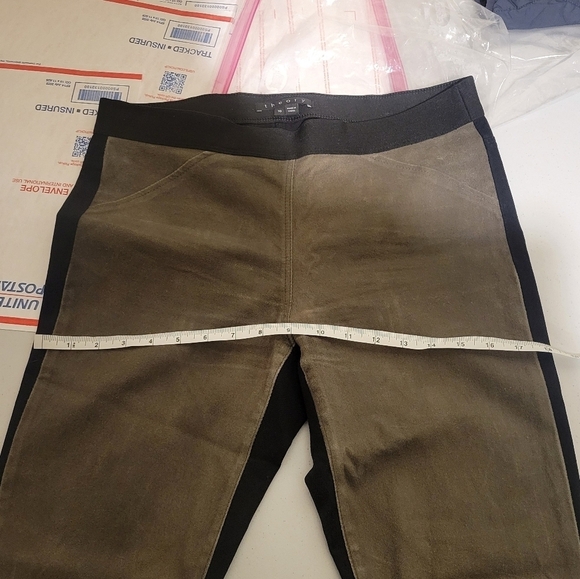 Theory 'Cullen' Lamb Leather and Twill Knit Pants Women's Size 10 Suede Leggings - Picture 12 of 12